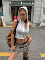 バレボタンリネンフーデッドスリーブレス