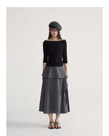 Soft ruffle striped asymmetrical flare skirt
