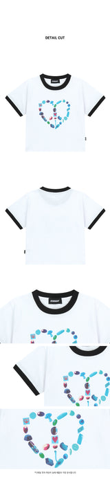 Heart Peace Ringer Crop T-Shirt_White