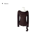 Mulder Off-Shoulder Unbalanced Shirring Frill Knit