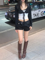 エデン エックス ストラップ レース スリーブレス トップ アンド ブイネック タイ クロップ カーディガン セット