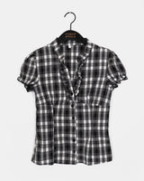 Devon V-neck Checkered Frill Blouse