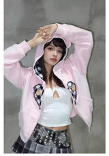 EatmePlz Newjeans haerin Pink Bear Heart Hoodie Jacket