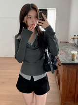 #FZ Stripe Shirt Layered Drape T-Shirt (2color)