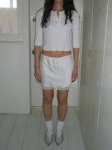 Flower pointelle button T [Ivory]