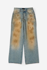 Faded wide leg denim pants
