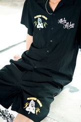 "BLESSED VIRGIN" WASHED EMBROIDERY SATIN SHIRT