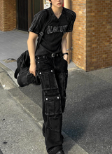 Washed Black Multi Cargo Denim