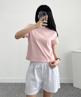 (W) Essential Logo Semi-Crop Pigment Short Sleeve T-Shirt_3 Color
