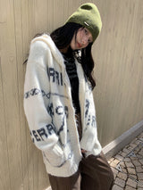 ボウワイドフードニットウェアジップアップカーディガン