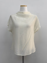 Pleated Mock Neck Cap Sleeve Blouse