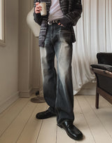 Rough Cat Brush Wide Denim Pants