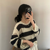 ビッグストライプシースルーロングスリーブニットTシャツ