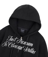 レタリング刺繍フーディージップアップ - ブラック