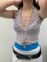 Silver cross@heart long necklace