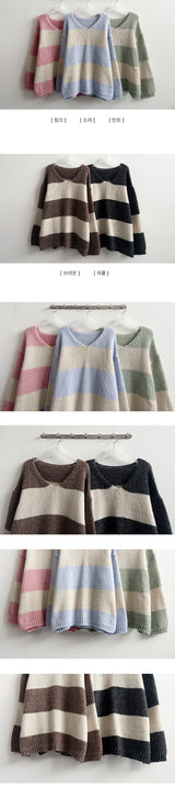 Robin color matching Dangara V-neck loose fit knit