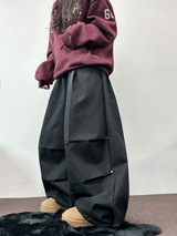 ツーピンタックリベットベルトバルーンロングパンツ🤎🖤💙3カラー