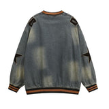 #T1203 Washed denim number printed top