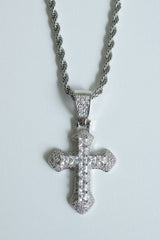 [white] cubic cross necklace | 지르콘 큐빅 십자가 목걸이