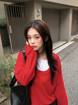 UネックアイレットベーシックニットTシャツ (4color)