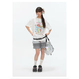 BETWEENAND xsunonebird Summer Loose Printed Top Two Color Pure Cotton Round Neck Short Sleeve T-shirt for Women