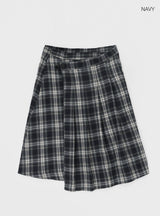 [MADE] Playit Check Pleated Wrap Midi Skirt