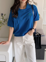 刺繍レタリング襟スウェットTシャツ (3color)