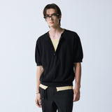 unveil henley neck layerd knit black