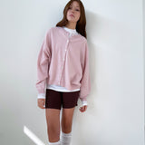 Loose Fit  Round Neck Knit Cardigan _Light Pink