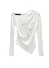 インクペインティングフラワーワンショルダーオフTシャツ