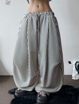 Surpassing 5,000 units sold Striped Linen Balloon Parachute Long Pants 3 Color 
