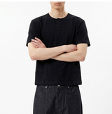 スラブヘンリーネッククロップTシャツ ブラック