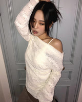 ヌレフリースレースオフショルダーTシャツ