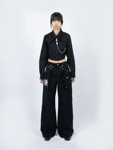 Crop Double Collar Shirts (Black)