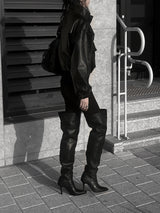 high neck cropped leather jacket