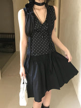 French Dot V-Neck Sleeveless Blouse