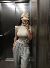 [BELLIDE MADE] セリーヌスリムリブショートスリーブタートルネックTシャツ