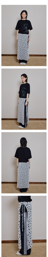 WHITE DOTTED LAYERED WRAP LONG SKIRT