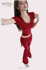 Liiv short-sleeve cap training shirring pants set (LONG PANTS)