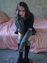 Back ribbon flare top / charcoal