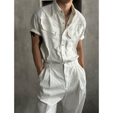 [MUSCLE FIT] Cool ever western denim half shirts (White)