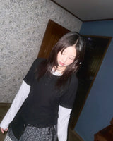 (2color) Binding Pocket Peach Layered Long Sleeve Tee