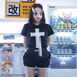 レース クロス Tシャツ - ブラック