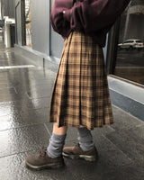 [ORIGINAL] Buckle Check Midi Pleated Skirt