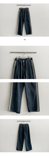 [S–XL] ロットストリングトラックワイドデニムパンツ
