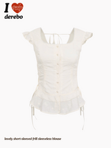lovely short-sleeved frill sleeveless blouse