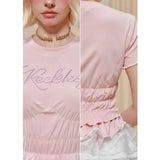 [GirlyFancyClub] Colorful Water Diamond Top for Women Summer Irregular Pleated Waist Short Sleeve T-Shirt