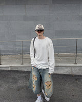 Sheer Raw-Edge Waffle Long Sleeve