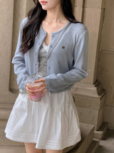 Pastel Linen Motif Round Knit Cardigan (10color)