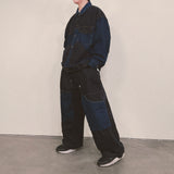 panel mix denim wide pants_blue